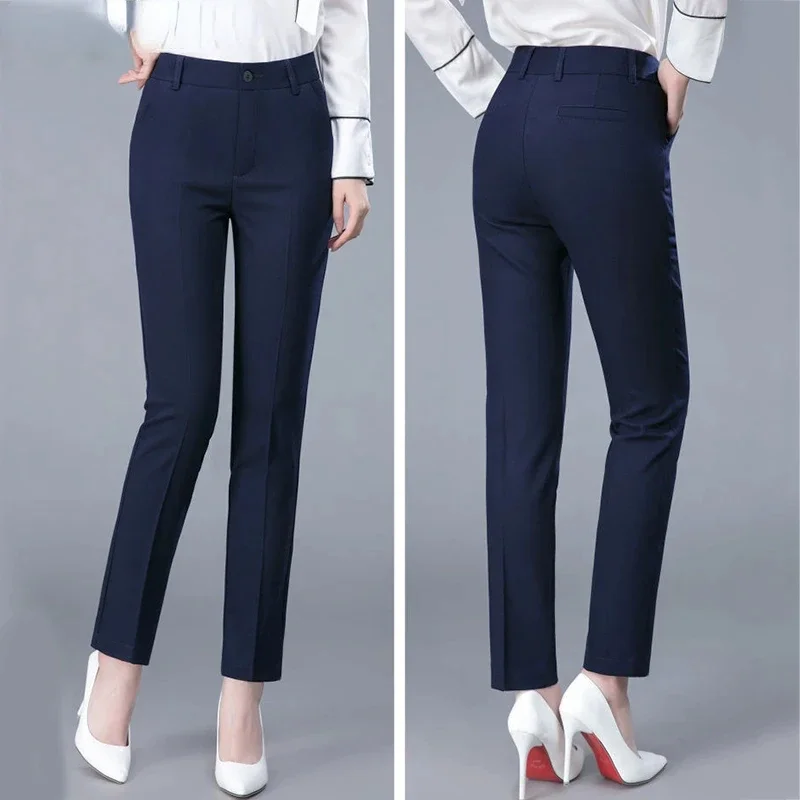 

Женские брюки до щиколотки с завышенной талией, Повседневные Классические облегающие брюки, спортивные брюки, прямые Костюмные брюки N260