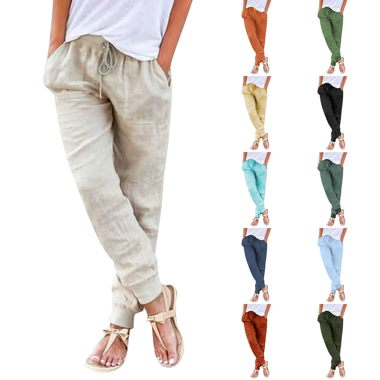 

Tie Waist Pants Womens Pants Cotton Linen Drawstring Back Elastic Waist Pants Casual Trousers With Womens Wide Leg Pants Casual