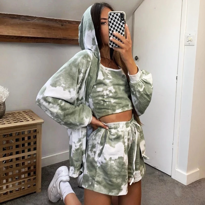 

Autumn Casual Shorts set women 2020 New Sling Loose Coat Fashion Three-Piece Set tracksuit hoodies 3 Piece Outfits for Women