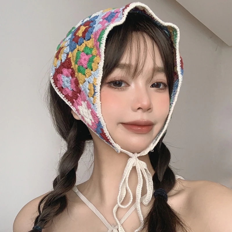 

Breathable Women Small-fresh Bandana Crochet Hairband with Flower Pattern