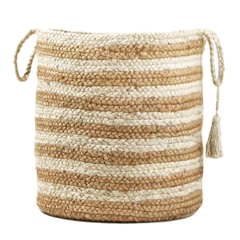 

Striped Rustic Natural Jute Basket, 17", Beige, Count - 1