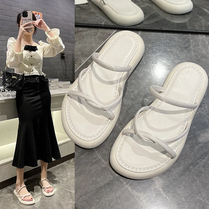 

Shoes Slippers Casual Slipers Women Low Slides Luxury 2023 Flat Soft Summer Fabric Fashion PU Basic Rome Concise Rubber Hoof