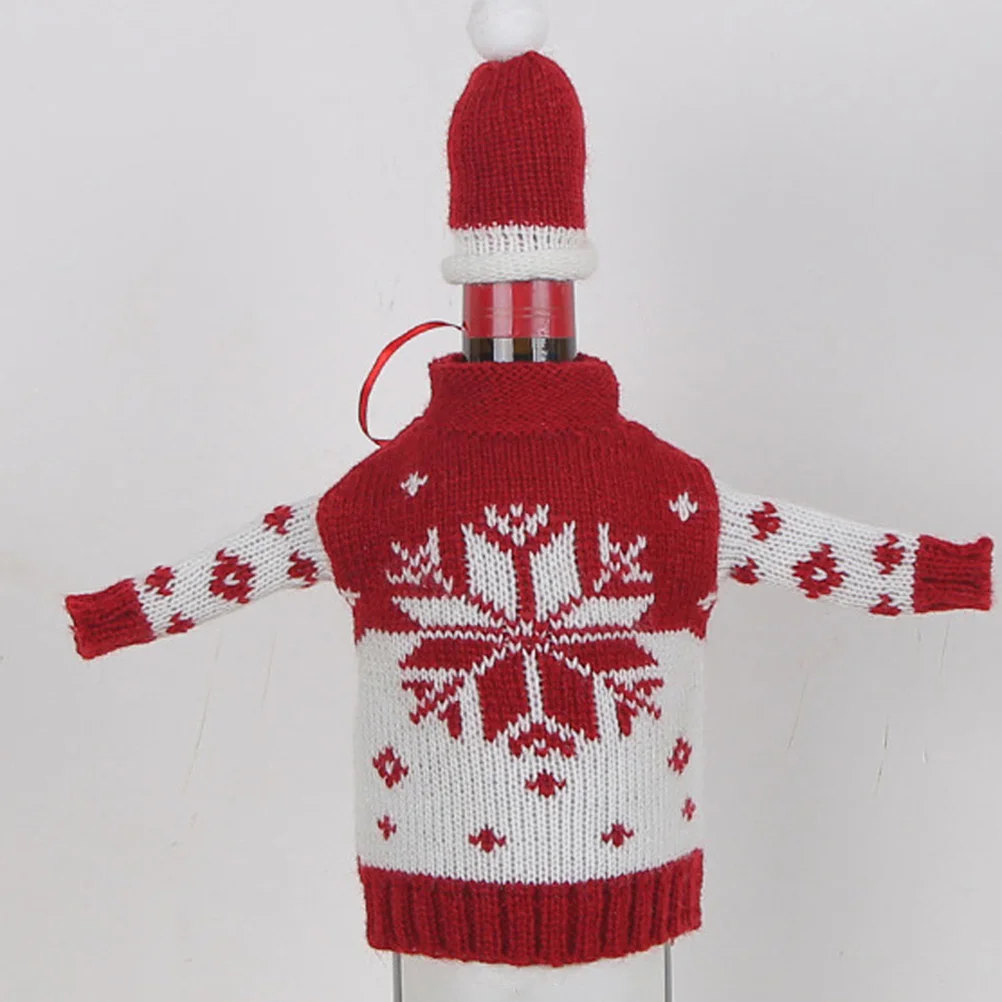 

2 Sets of Christmas Bottle Covers Hat Set Christmas Table Decoration Bottle Cloth Bottle Dress