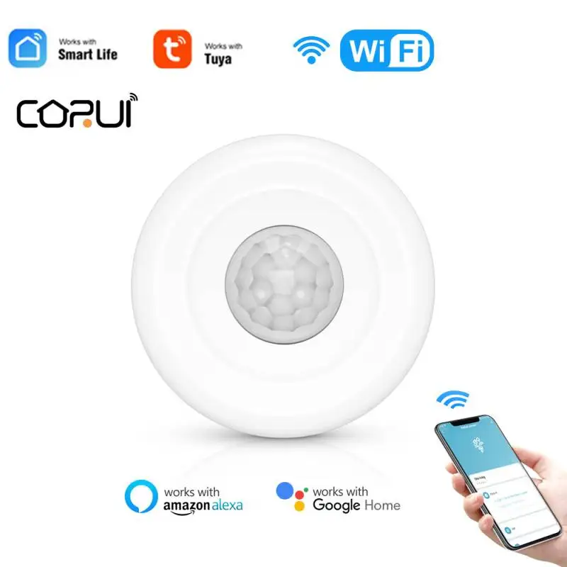 

CORUI Tuya WiFi PIR Motion Sensor, Smart Home Infrared Passive Detector, Security Burglar Alarm Sensor Remote By Smart Life