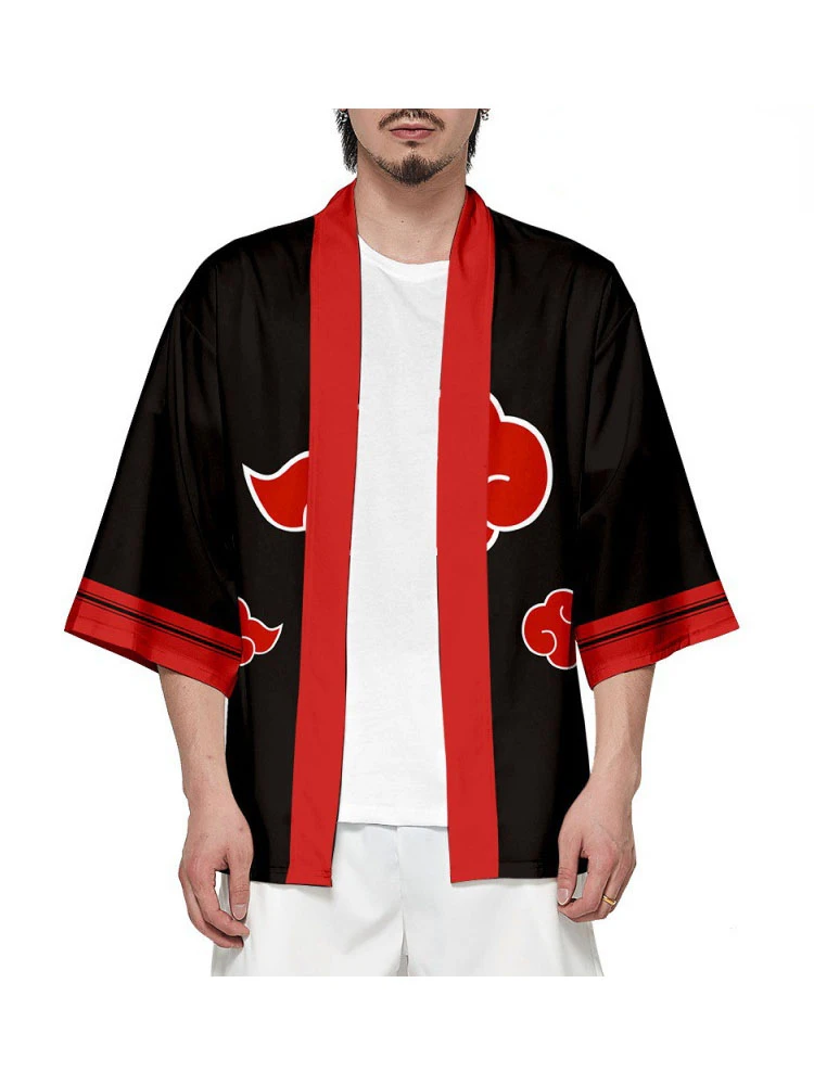 Аниме Наруто Коноха Учиха Символ Японский Кимоно Саске Шаринган Плащ Косплей Костюм Взрослый Мужская Куртка Кардиган Хаори Подарки.