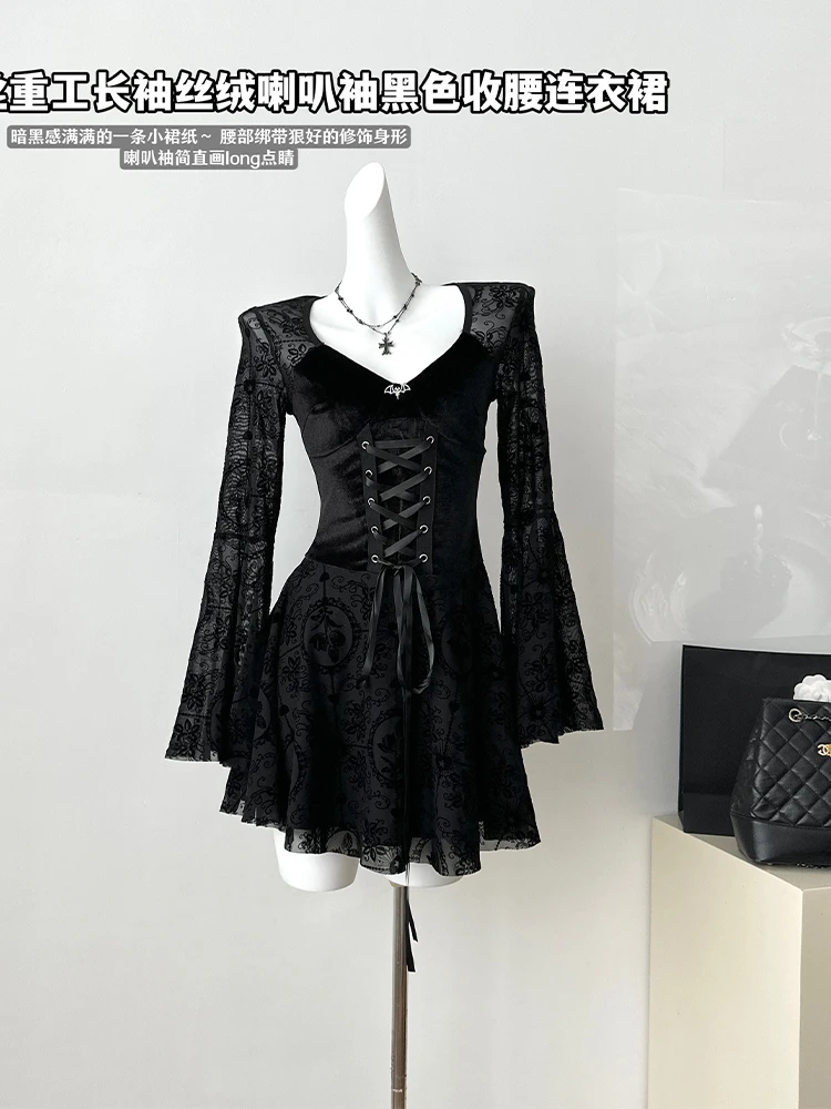 Весенние женские готические кружевные французские винтажные мини-платья Old Money с