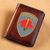 high quality genuine leather milit%c3%a4rpolizei schweiz badge printing card holder short purse luxury brand male wallet