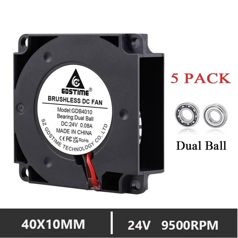 Cheap 5 قطعة Gdstime التوربينات مروحة 24 فولت 40x10 مللي متر 4010 تيار مستمر مروحة تربو تحمل منفاخ شعاعي التبريد المشجعين ل Creality CR 10 عدة طابعة ثلاثية الأبعاد