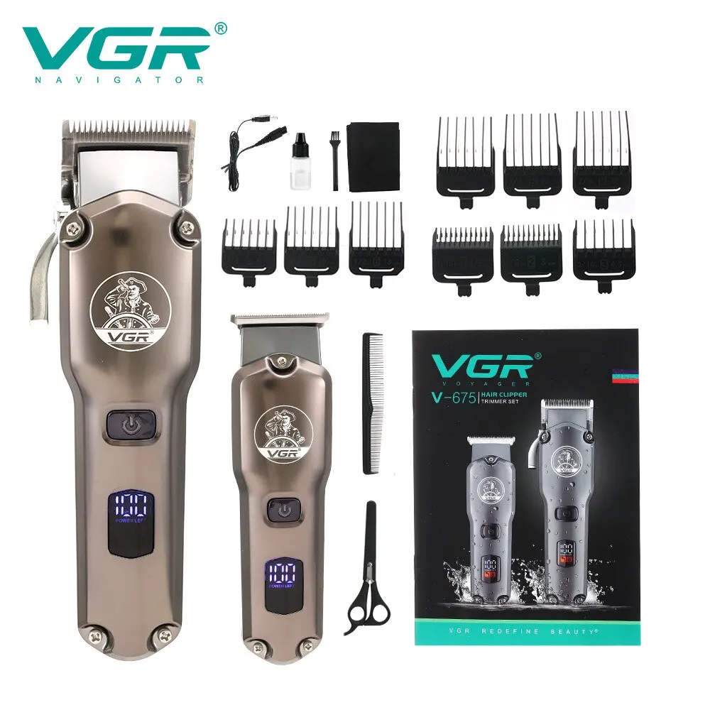

VGR 2 Pcs New High-power Gradual Fader Hair Salon Trimmer Men Professional Hair Clipper Barber LCD Digital Display Hair Clippers