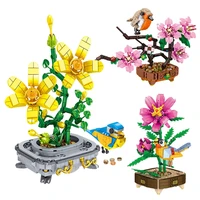 building blocks flower peony flower chrysanthemum plum immortal flower 3d potted model ornaments children adult assembled toys