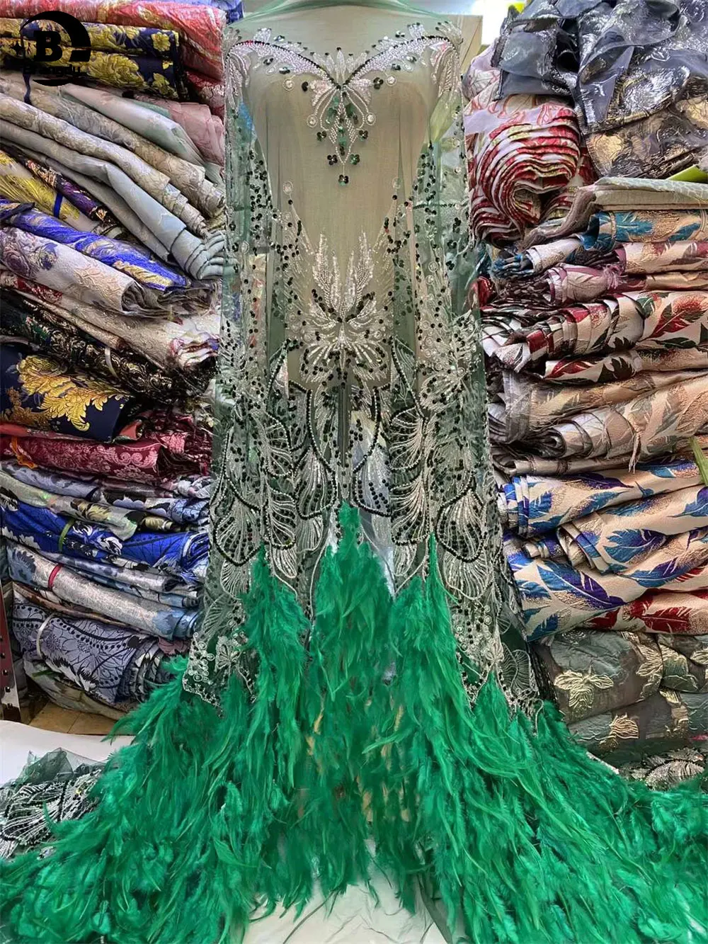 Розовая африканская кружевная ткань с 3D перьями Высококачественная вышивка