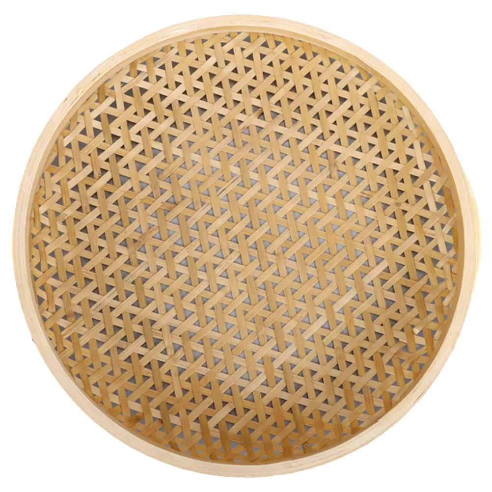 

Round Serving Tray Basket Snack Bamboo Portable Desktop Fruit Home Fruits Plate Woven Food