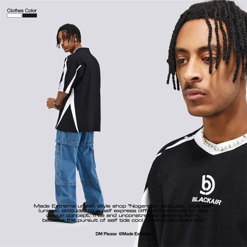 Уличная Ретро футболка BLACKAIR из хлопка с маленькой мозаичной вышивкой и надписью, китайская шикарная брендовая футболка с коротким рукавом для мужчин и женщин