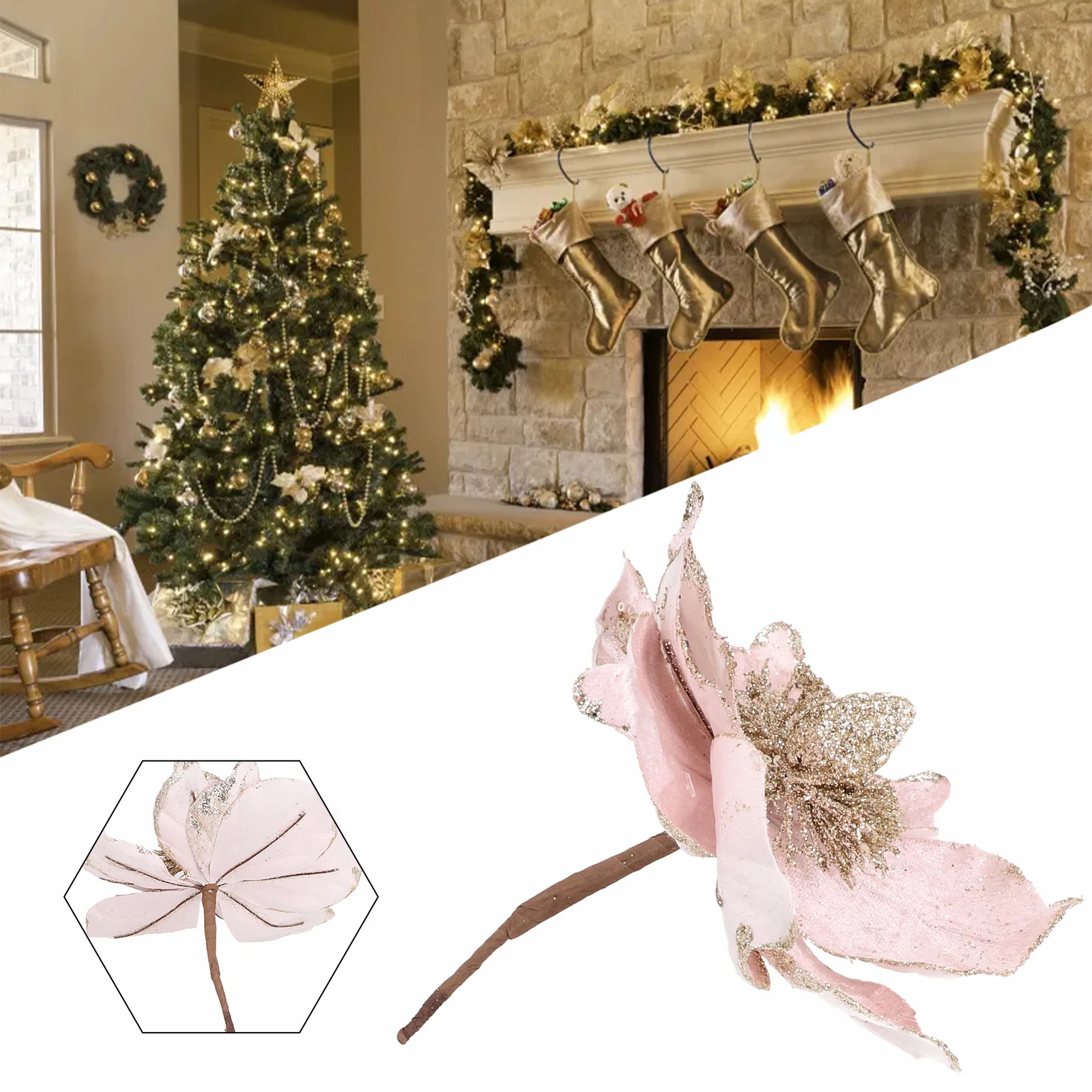 Блестящий рождественский цветок пуансеттии рождественская елка подвесное