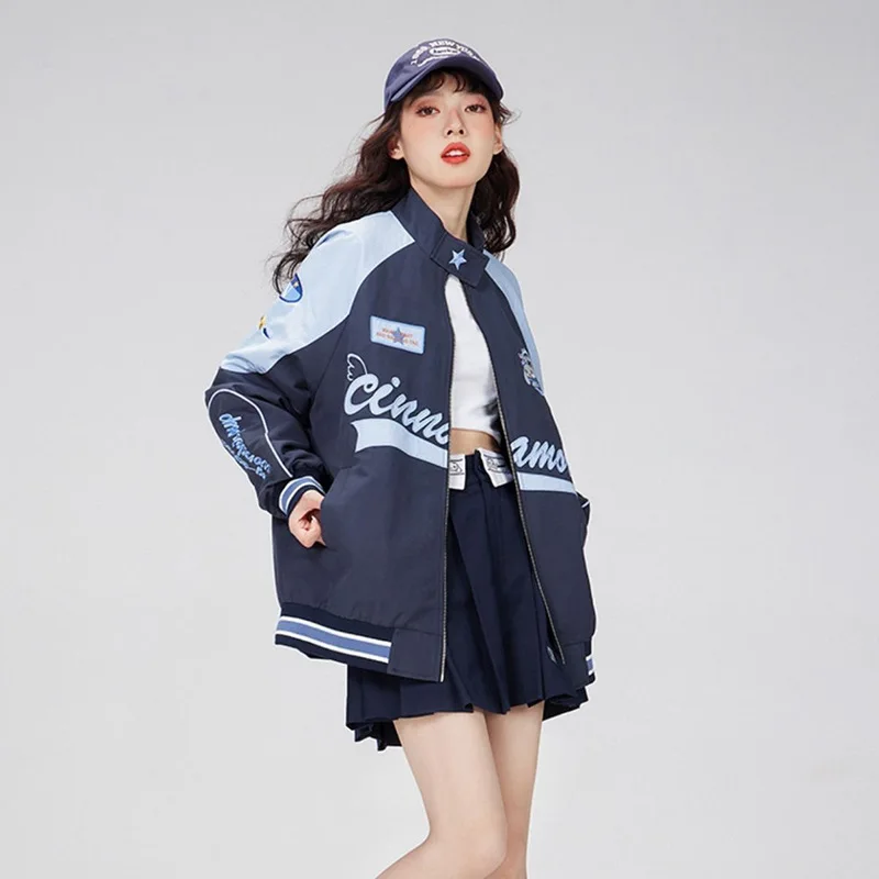 

Sanrios Y2k Cinnamoroll Racer Jacket Kawaii Biker Jacket Pants Punching Cartoon Female Loose Warm Windproof Couple Clothes Gifts