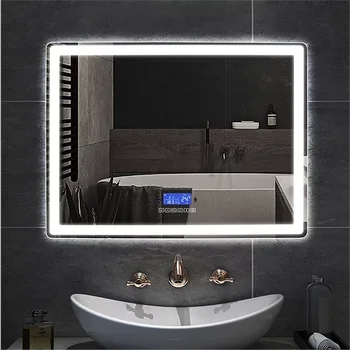 Dimmable LED Square Wall Mounted Bathroom With Body Induction Anti-Fog Bluetooth Frameless Backlit Light Smart Vanity Mirror