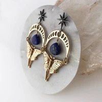 gorgeous lapis lazuli eight pointed star earrings vintage gold color carved moth hollow dangle earrings for women jewelry