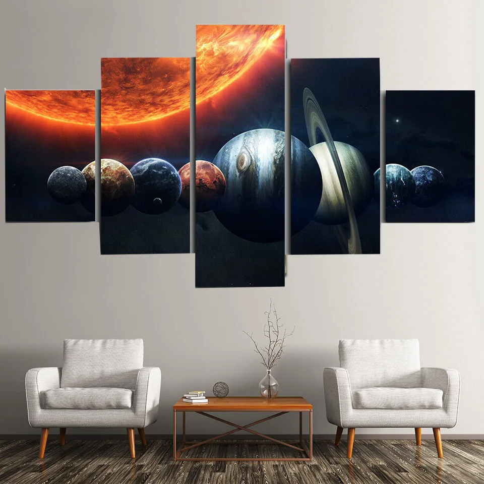 

5 панелей солнечная система пространство 8 планет Картина на холсте пейзаж плакаты и принты настенные картины Декор для дома без рамки