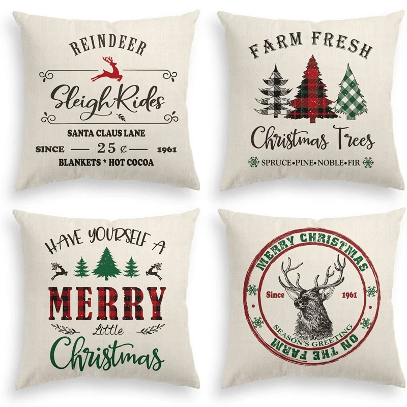 

Рождественская наволочка, 18X18 дюймов, зимняя Праздничная наволочка в деревенском стиле для детской подушки 4