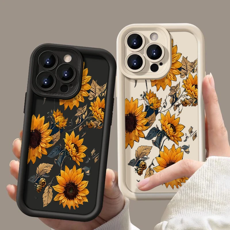 Фото Чехол с принтом подсолнухов для iPhone 16e 16 Pro Max 15 14 Pro 13 12 Pro Max 11, мягкий силиконовый чехол из ТПУ для iPhone 15 16 Plus №2