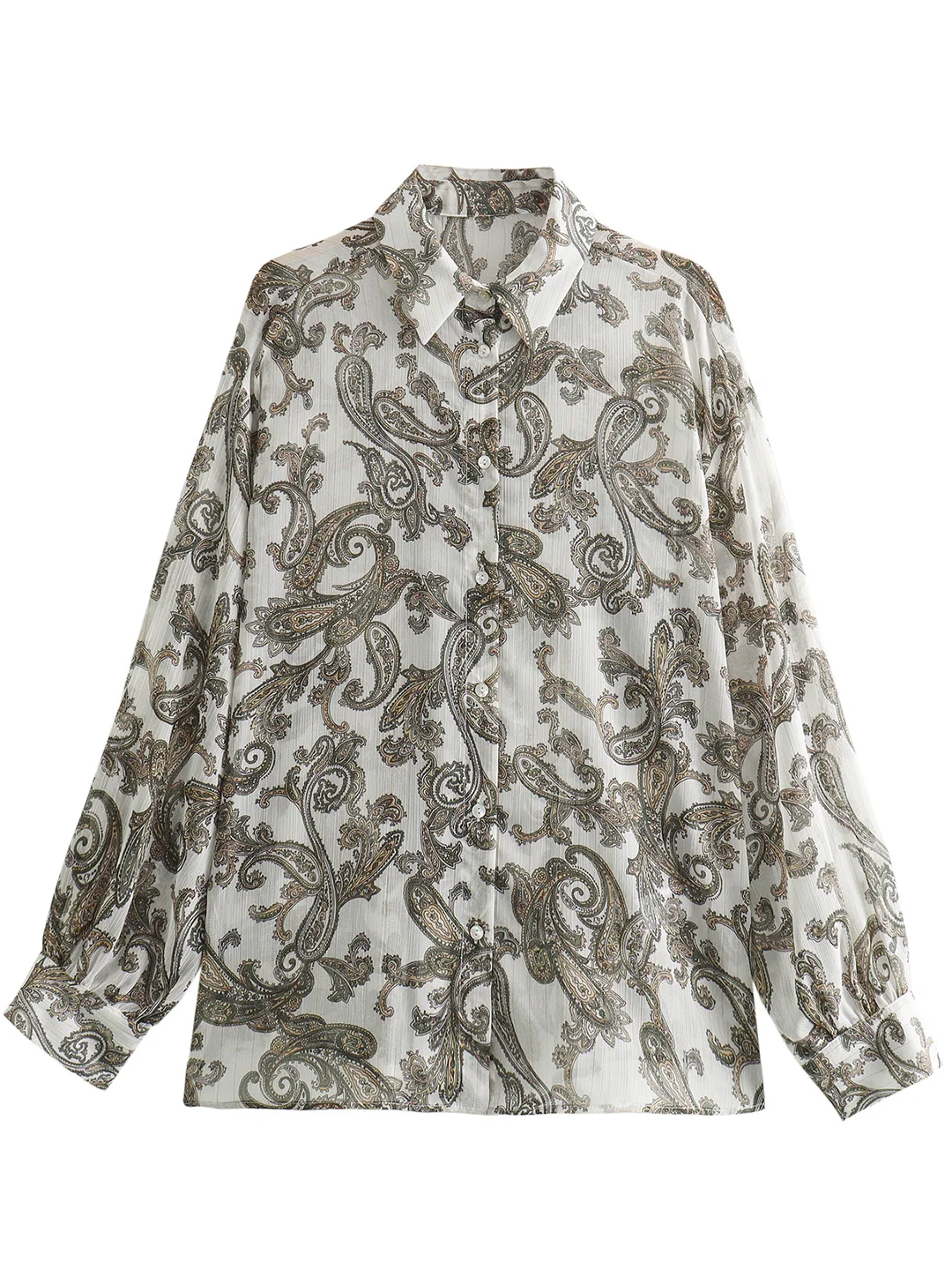 Рубашка в богемном стиле с длинным рукавом и принтом пейсли весенне-летние