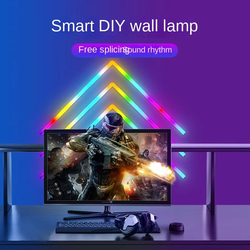 

RGBIC splicing wall lamp APP bedside interior decorative lamp 6+1 intelligent creative DIY network red light slide atmosphere la