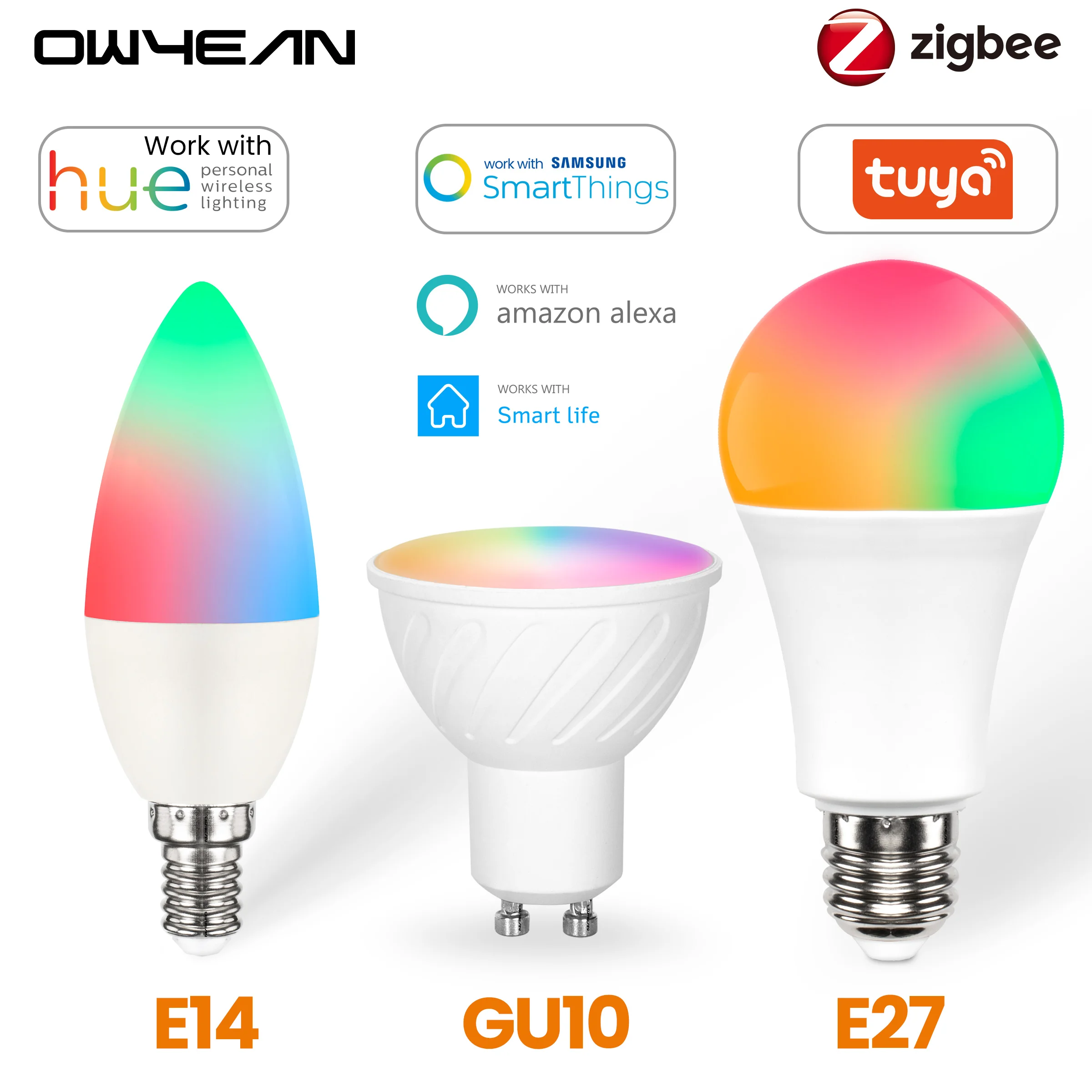 

Умная Светодиодная лампа Zigbee 3,0 Tuya GU10 E27 E14, умная лампа для освещения, работает с Philips Hue Smartthings Smart Life, Alexa Home Assistant