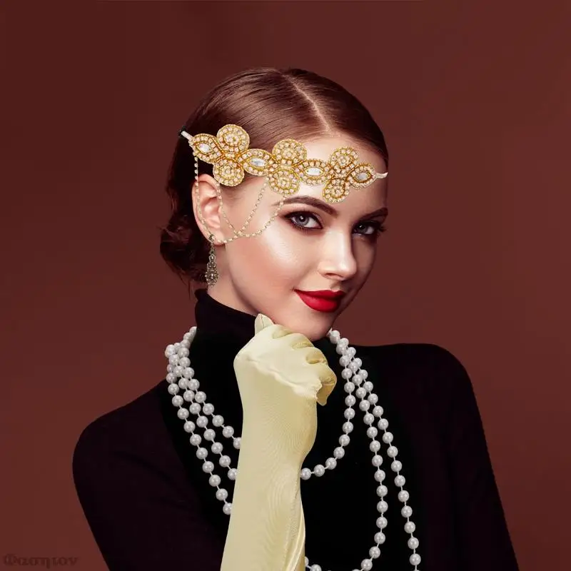 Новинка 1920s Flapper Retro вечерние Props GATSBY CHARLESTON повязка на голову жемчужное ожерелье с