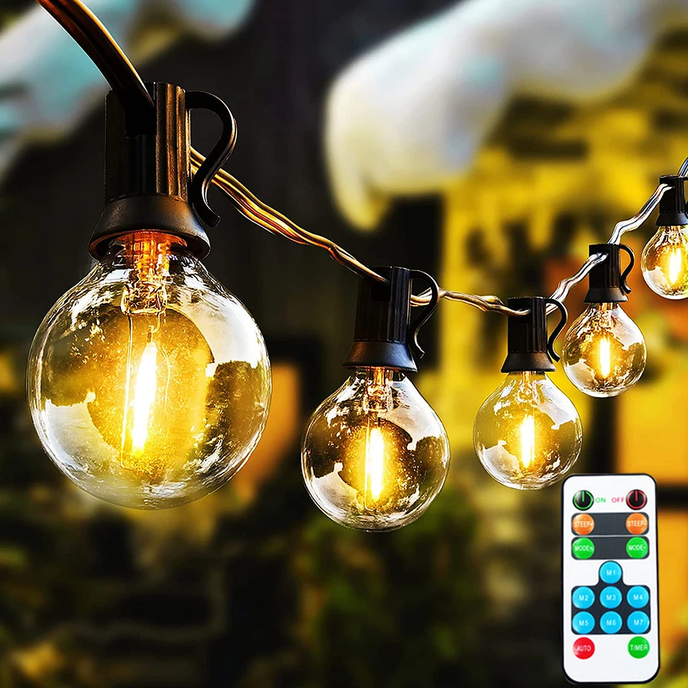 Цена Уличная гирлянда G40, садовый уличный шнурок с ламсветильник Ками длиной 50 футов, свадебное украшение, рождественское освещение для кемпинга