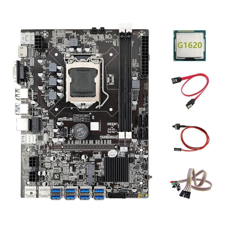 Материнская плата B75 для майнинга материнская 8xusb LGA1155 с процессором G1620 + кабель