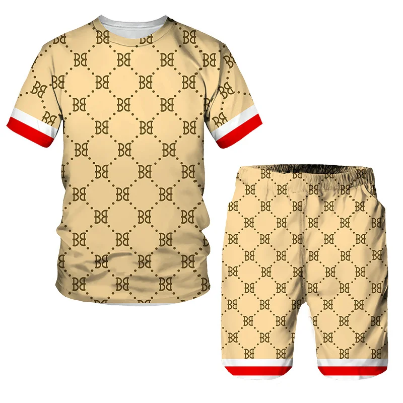 Summer tracksuit Men Set Oversized  Streetwear 3d Printed Letter Casual Sportswear Fashion Men Clothing  T-shirt 2 Piece Suit