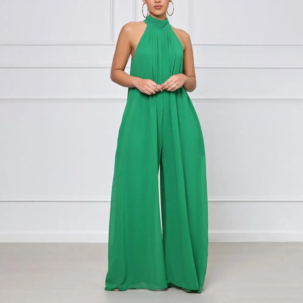 

Chiffon Women Jumpsuit Plus Size Halter Wide Leg Summer Backless Off Shoulder Jumpsuit Loose Straight Beach Rompers Streetwear