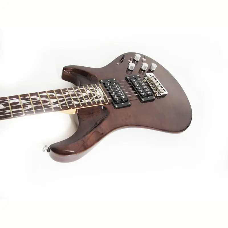 

Hot Sale Factory Customized Brown Large Flower Electric Guitar with Two Pickups