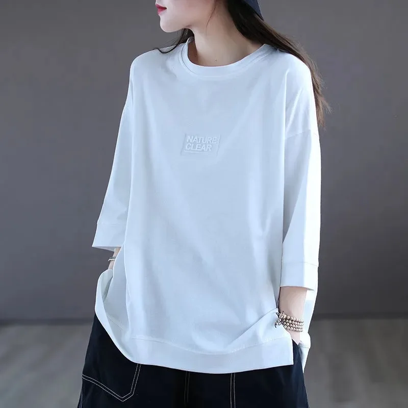 

Female Oversized T-shirt Anime Summer Three Quarter Sleeve Loose Tops Korean Letters Print Casual T Shirt Women Harajuku Tees