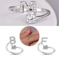 for women shining rhinestone jewelry accessories charm jewelry gift alphabetic rings 26 letters crystal ring initial