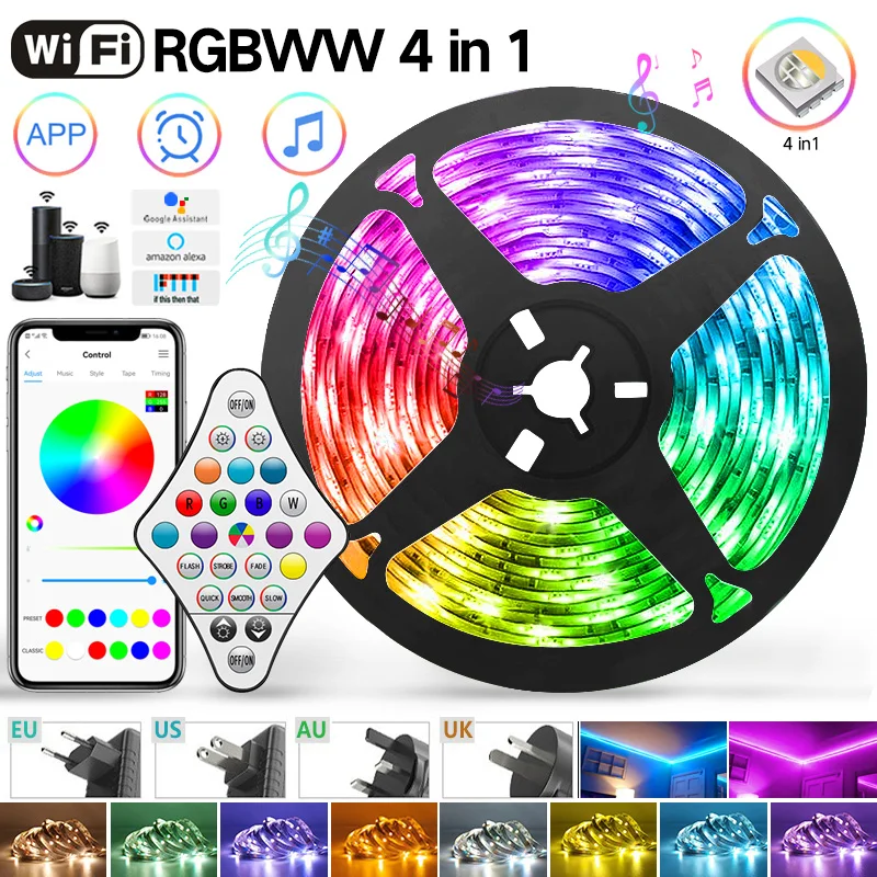 

Led Light Strips 5M-20M 5050 WIFI Flexible Ribbon Tape RGBWW4in1 Bluetooth led Ribbon 5M 10M 15M 20M For Room Party TV Backlight
