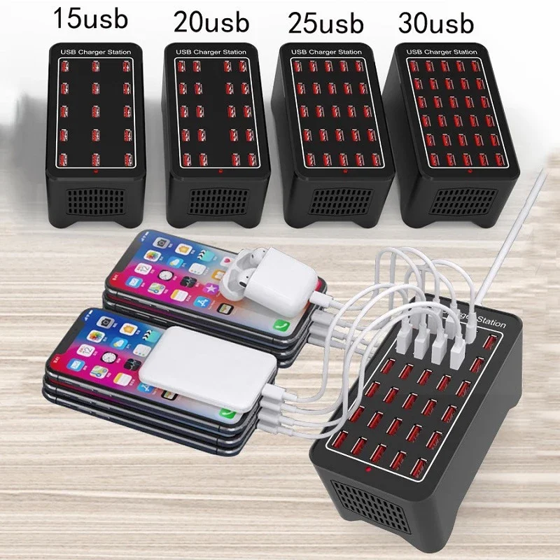USB Charger Station 10 15 20 25 30 60 Ports 100W Universal Mobile Phone Quick Charging for iPhone iPad Samsung Huawei Xiaomi