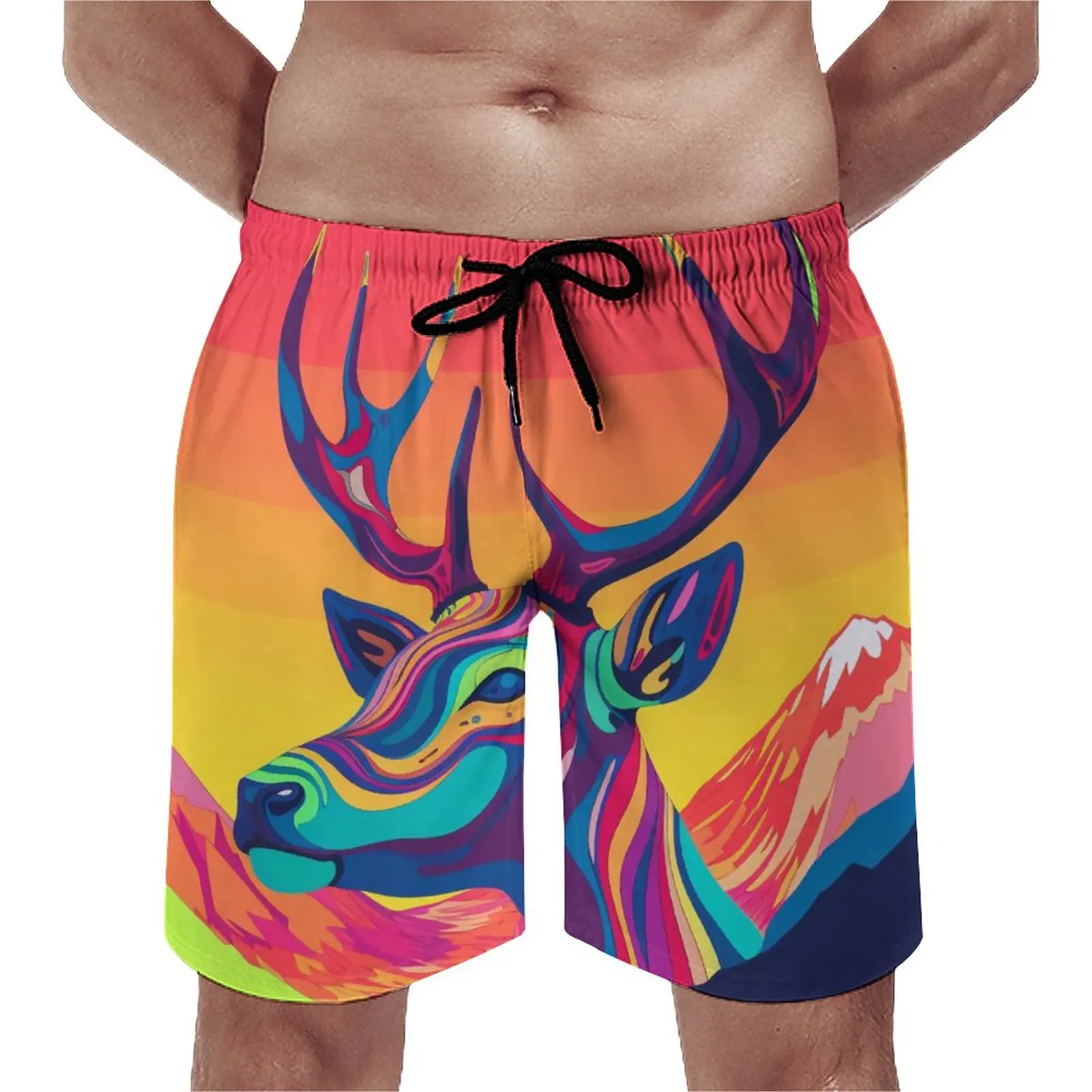 

Summer Gym Shorts Deer Sports Surf Neo Fauvism Printed Beach Short Pants Funny Quick Drying Beach Trunks Plus Size 3XL