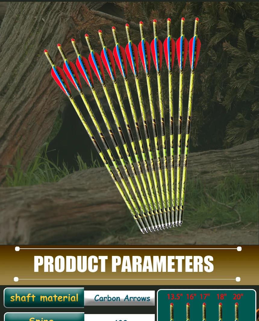 

6/12pc Crossbow Bolt Carbon Arrow10 13 13.5 16 17 18 19 20inch Crossbow Arrows OD: 8.8 ID:7.6mm with Replaced Arrowhead