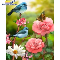 photocustom diamond painting with square rhinestones flower bird 5d diamond art painting kits animals pictures for the home