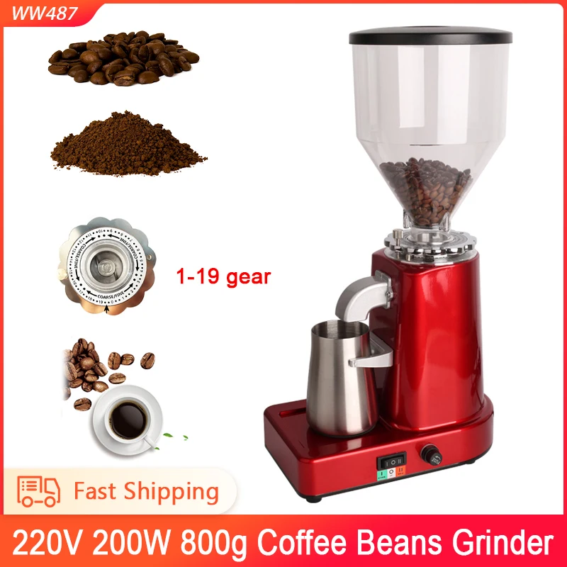 

Electric Coffee Beans Grinder Cafe Grass 19 Gear Adjustment High Capacity FastNuts Herbs Grains Flat Burrs Grinding Machine