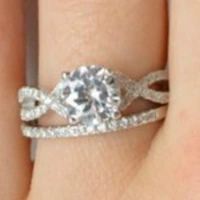 2psc fashion natural white diamond female engagement wedding love christmas gift ring size 6 10