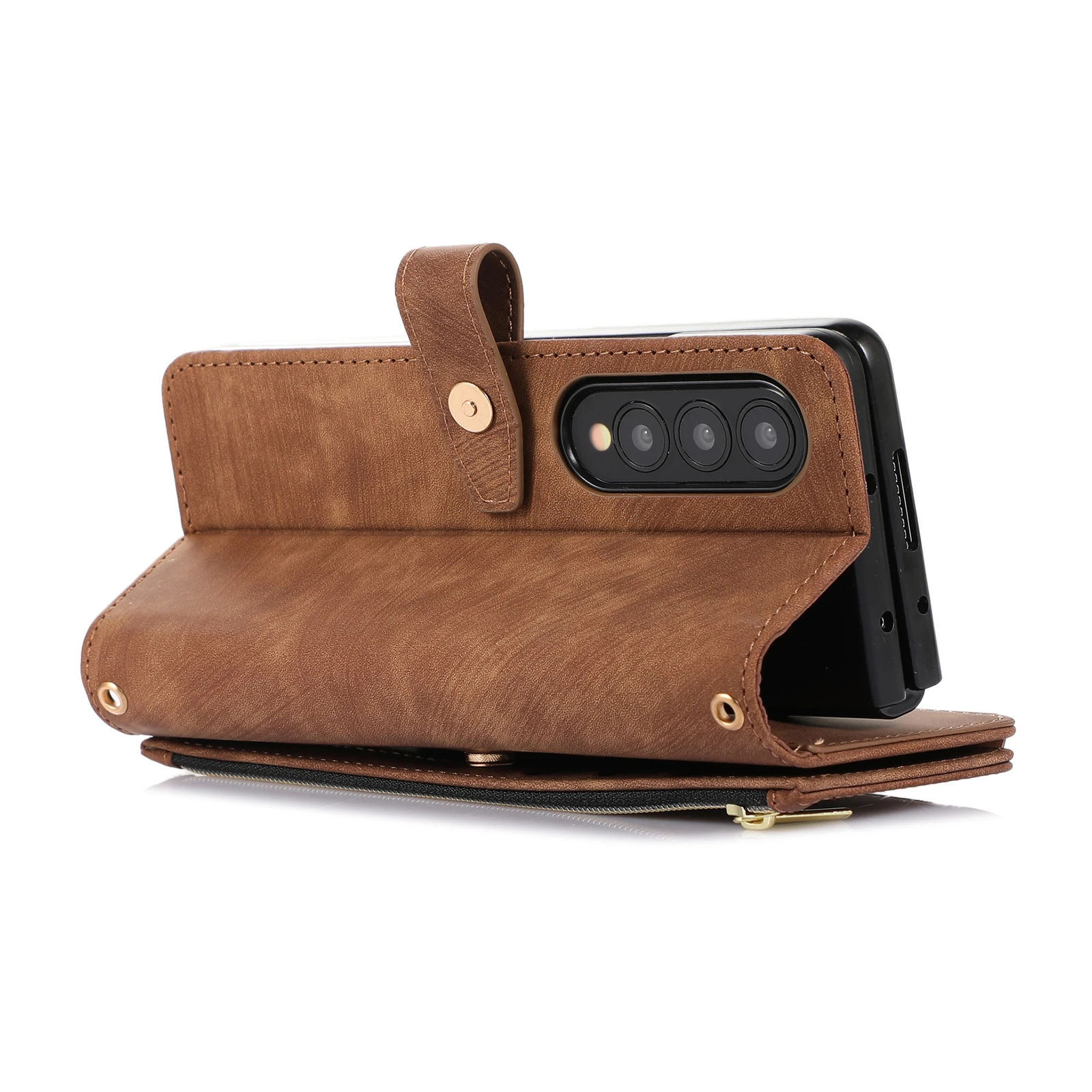 Luxury Wallet Phone Case for Samsung Galaxy Z Fold 4 3 5G Coque Leather Flip Nine Card Zipper Bags Full  Protect Bracket Cover