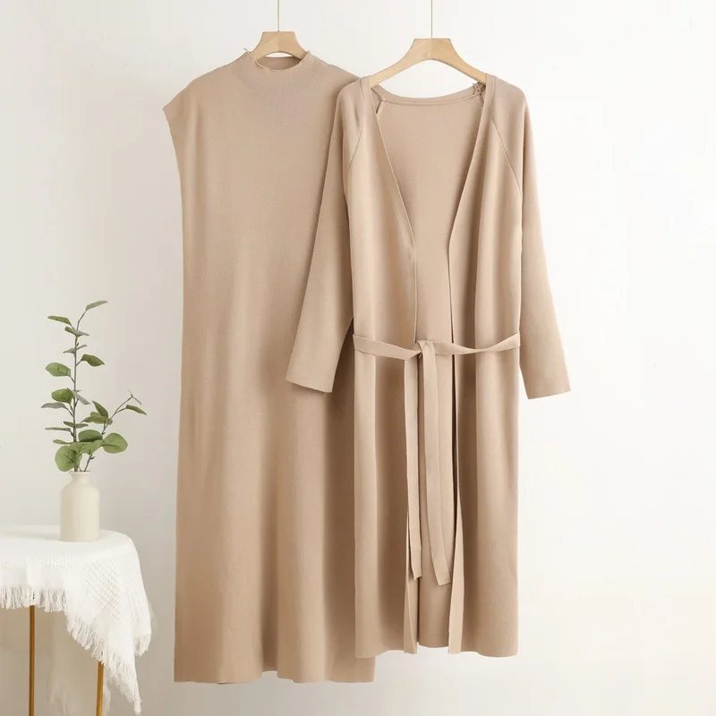 Элегантные однотонные вязаные комплекты из 2 предметов женские трикотажные