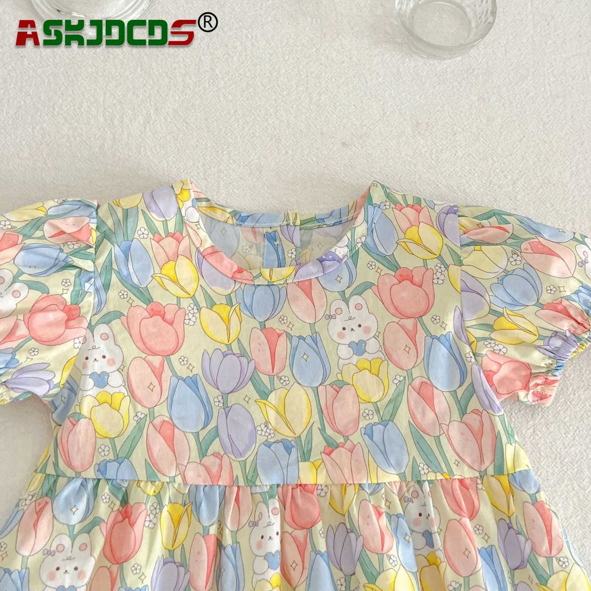 

2023 Summer New In Kids Baby Girls Short Sleeve Flower Bunny Knee-length Dresses Infant Children Cute Cotton Clothes 3M-3Y