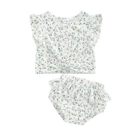 3 24m 2pcs summer infant baby girls outfits fly sleeve twist front floral tops ruffle shorts clothes set