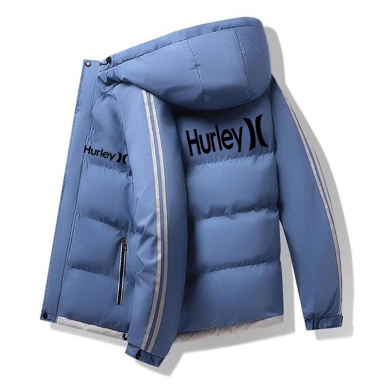 2023 New HURLEY Fall/Winter menswear Korean zipper Jacket Casual Pilot Hooded Jacket Warm coat scarf stylish loose coat