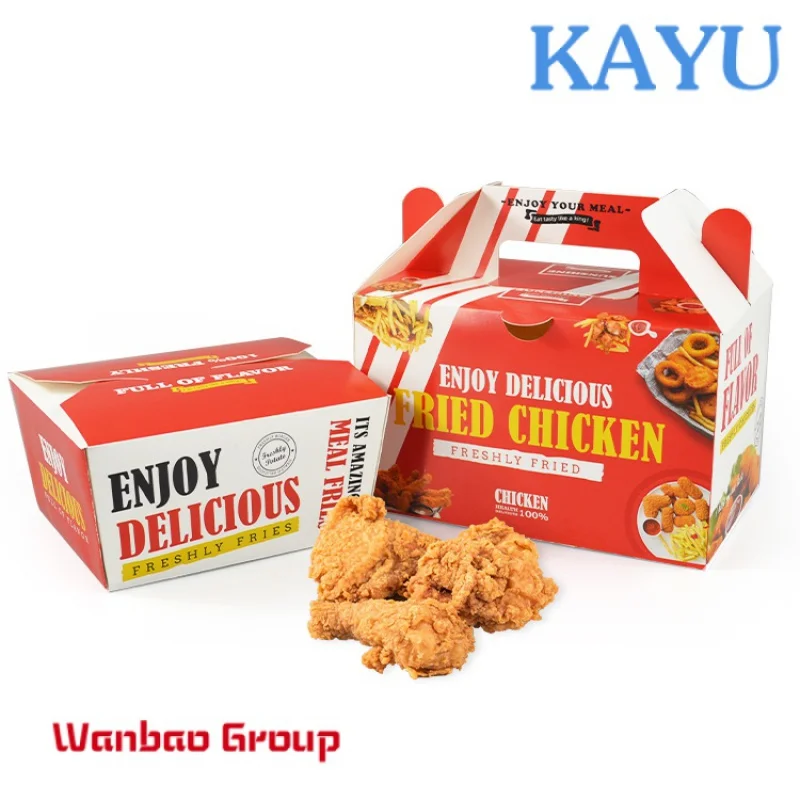 Printed Customized Disposable Takeout Popcorn Nesting Nuggets Wings Container Fast Food French Fried Chicken Boxes Packaging