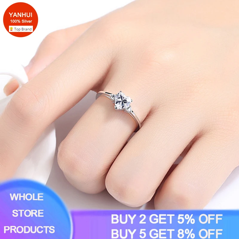 

YANHUI Tibetan Silver Ring Simple Heart Zircon Rings For Women Fashion Jewelry Engagement Wedding Band Girl Gift