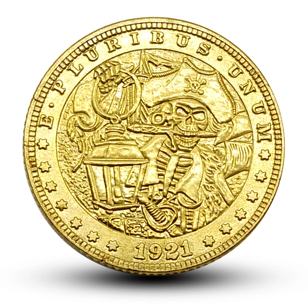 

1921 7 # монеты в виде черепа Хобо, золотая монета 5 D, США, подарок, Искусственная елка